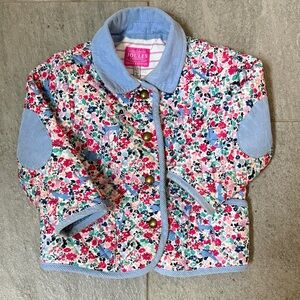 Joules Multicolor Floral Quilted Jacket with Light Blue Trim 18-24 months